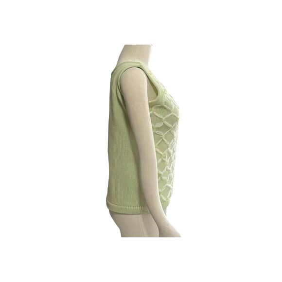 1970s Campus Casuals Light Green & White Wool Lucite Beads Shell Vest Top Size M - Picture 2 of 7